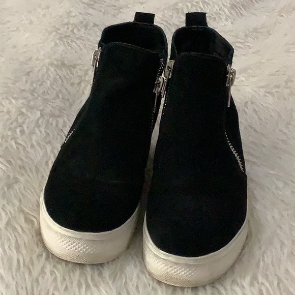 Steve Madden black leather zipper wedge boot shoes size 8.5 - Picture 3 of 7